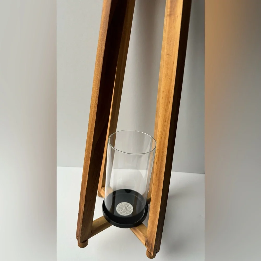 Like New! Open Wood And Metal Single Candle Lantern